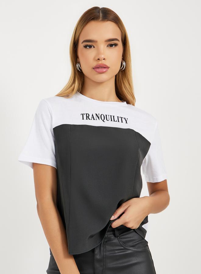 Styli Regular Fit Color Block Printed T-Shirt  - Image 1