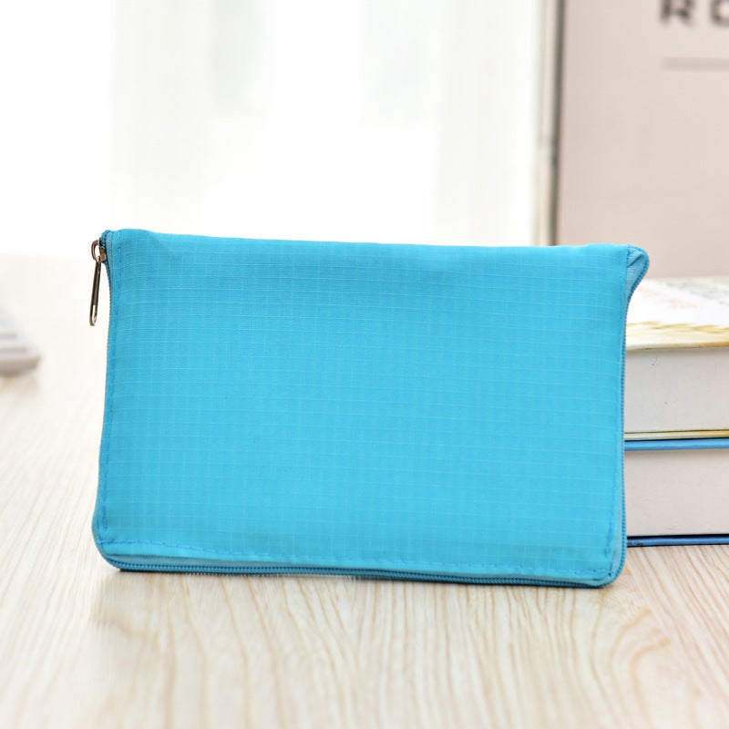 Folding Shopping Bag Portable Large Environmental Bag Oxford Cloth Thickened Handbag Waterproof Zipper Bag for Repeated Use Sky Blue 