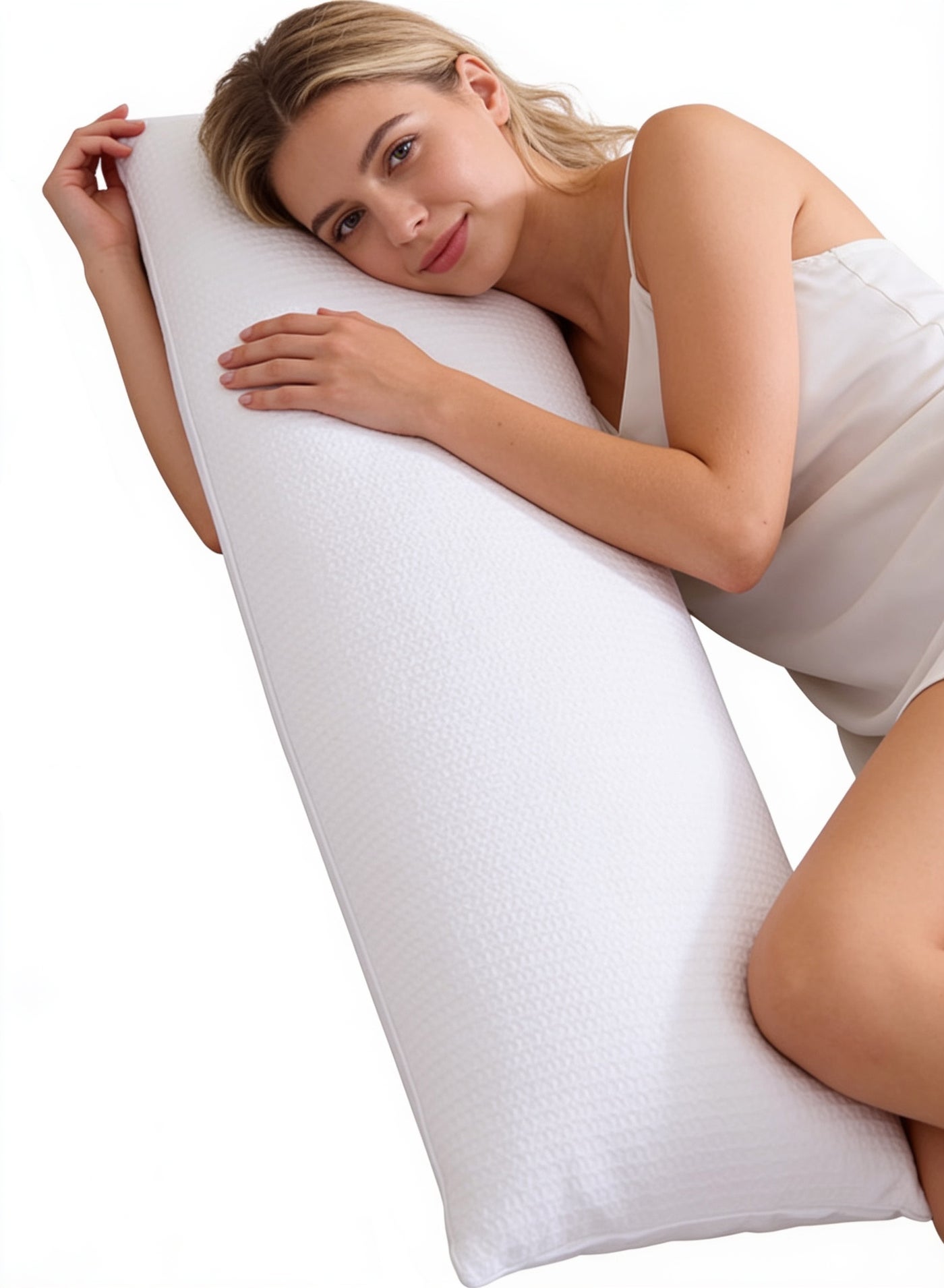 JZS Full Body Pillow for Adults Long Bed Pillow with Ultra Ultra-Smooth Soft Removable Tencel Cover for Maternity Pregnancy Women Back Side Sleeper 51x137cm