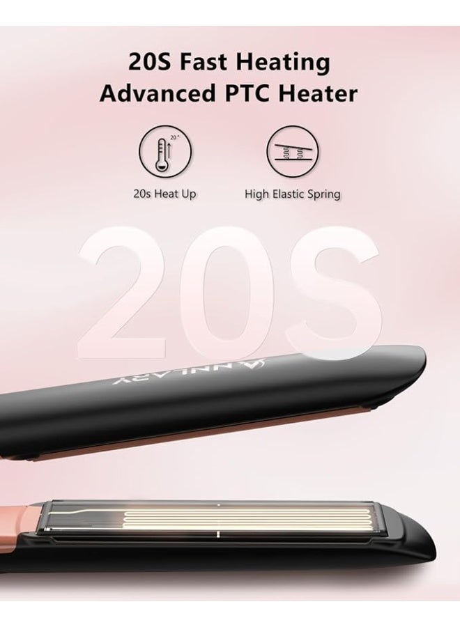 مكواة فرد الشعر المسطحة 2 في 1 من انلاري، مكواة فرد وتجعيد الشعر 2 في 1، مسطحة احترافية من التيتانيوم الأيوني بجهد مزدوج مع سيليكون مضاد للكي لشعر أقل تجعد ولامع وناعم - Image 4