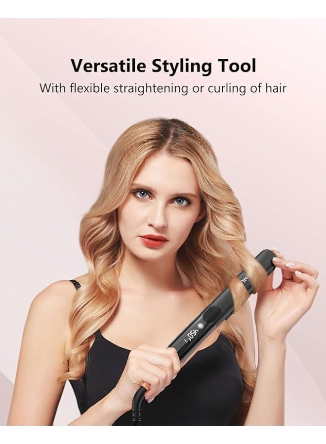 مكواة فرد الشعر المسطحة 2 في 1 من انلاري، مكواة فرد وتجعيد الشعر 2 في 1، مسطحة احترافية من التيتانيوم الأيوني بجهد مزدوج مع سيليكون مضاد للكي لشعر أقل تجعد ولامع وناعم - Image 2