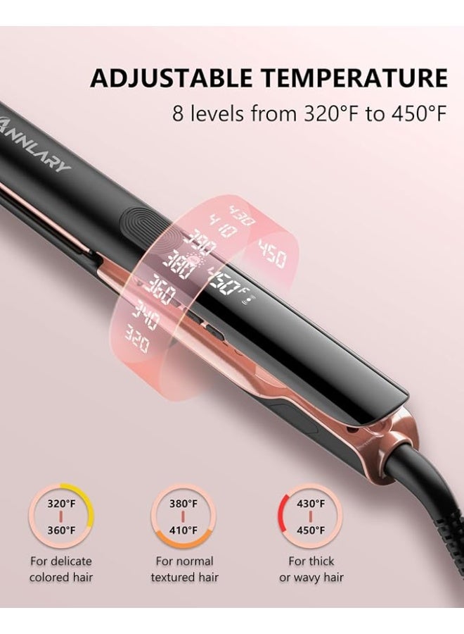 مكواة فرد الشعر المسطحة 2 في 1 من انلاري، مكواة فرد وتجعيد الشعر 2 في 1، مسطحة احترافية من التيتانيوم الأيوني بجهد مزدوج مع سيليكون مضاد للكي لشعر أقل تجعد ولامع وناعم - Image 5