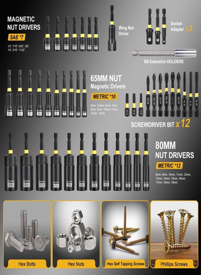VIGRUE 46PCS Nut Driver Set for Impact Drill, Magnetic and Deep Nut Drivers, Metric & SAE Nut Drivers, Wing Nut Driver, Bit Extension, 1/4 Quick Change and Phillips Torx Hex Screwdriver Bit - Image 2
