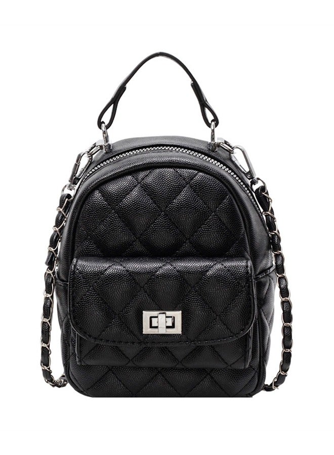 Women'S Mini Quilted Backpack | Convertible Chain Shoulder Bag | Small Pu Leather Backpack | Chic And Versatile Crossbody Bag | Fashion Backpack | Mini Diamond Chain Handbag | Versatile And Stylish Shoulder Bag Black - Image 1