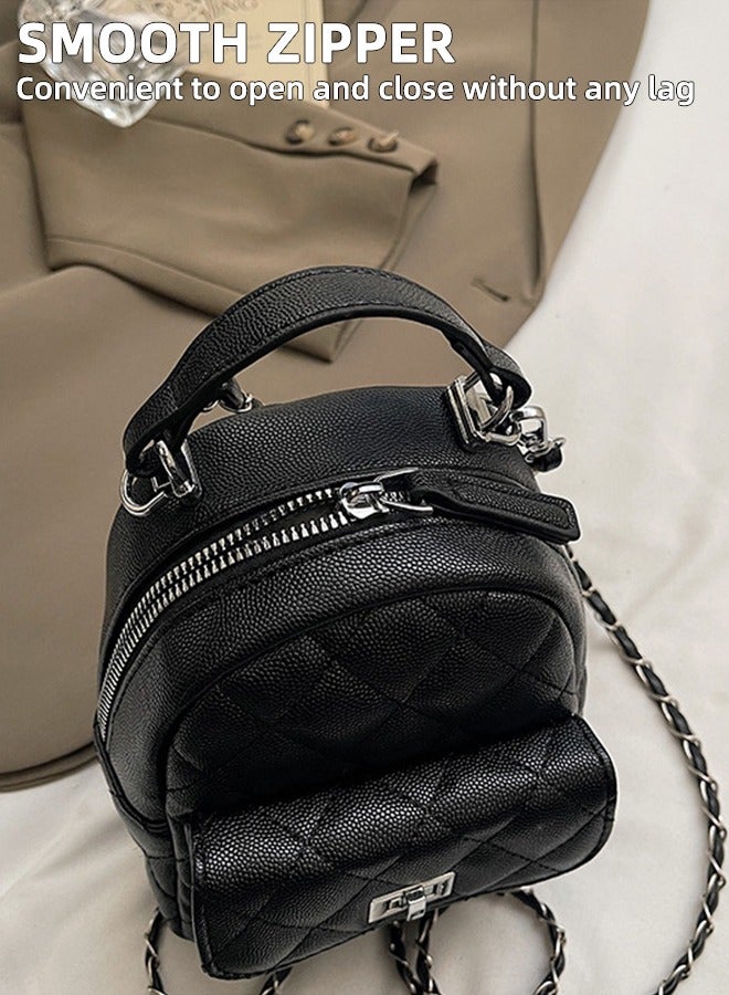 Women'S Mini Quilted Backpack | Convertible Chain Shoulder Bag | Small Pu Leather Backpack | Chic And Versatile Crossbody Bag | Fashion Backpack | Mini Diamond Chain Handbag | Versatile And Stylish Shoulder Bag Black - Image 5