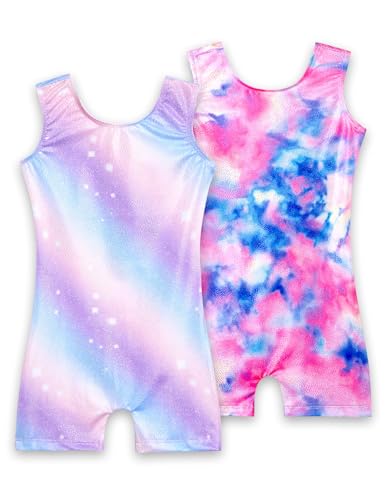 Nokecina Leotard for Girls Gymnastics Size 4-5t 2 Packs Colorful Stars Sparkly Unitards with Shorts - Image 1