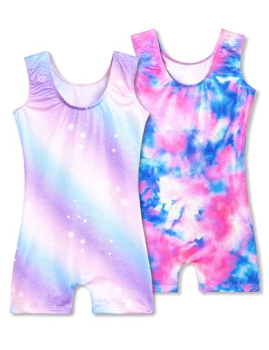 Nokecina Leotard for Girls Gymnastics Size 4-5t 2 Packs Colorful Stars Sparkly Unitards with Shorts - Image 2