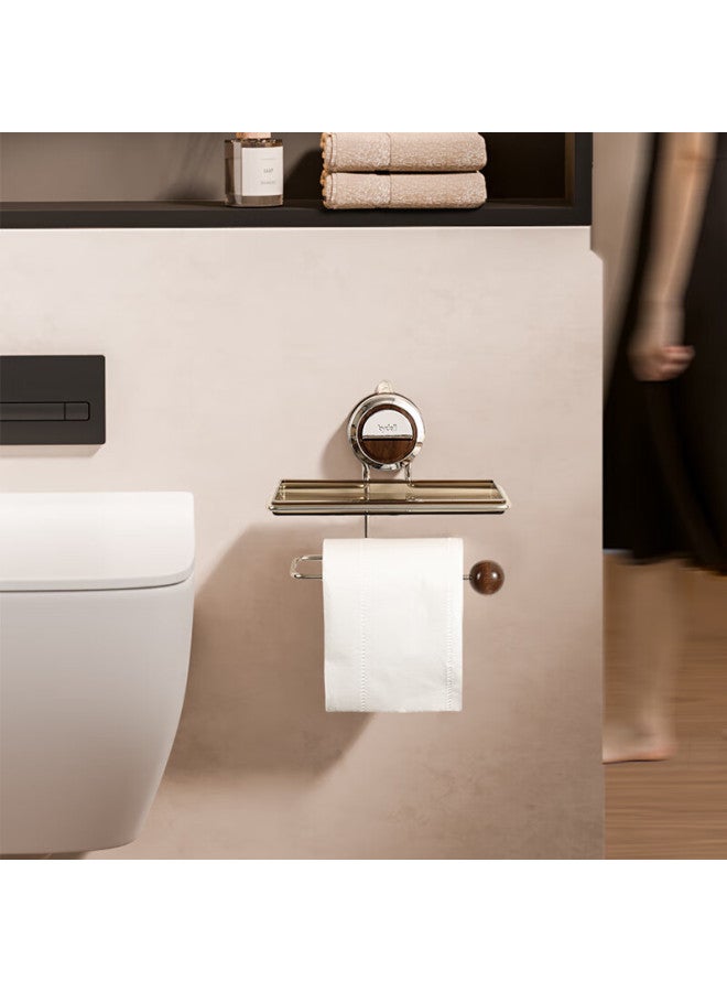 Bydoll Vintage-style Suction Cup Bathroom Toilet Paper Holder, No Drilling Required, Stainless Steel Wall-mounted Storage Rack For Tissue Paper, Walnut Color - Image 2