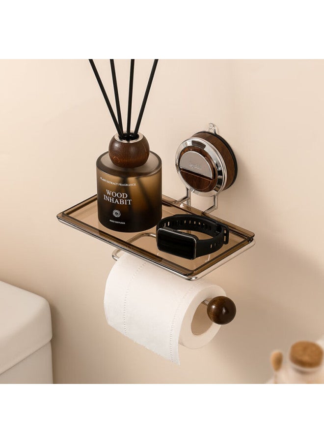 Bydoll Vintage-style Suction Cup Bathroom Toilet Paper Holder, No Drilling Required, Stainless Steel Wall-mounted Storage Rack For Tissue Paper, Walnut Color - Image 3