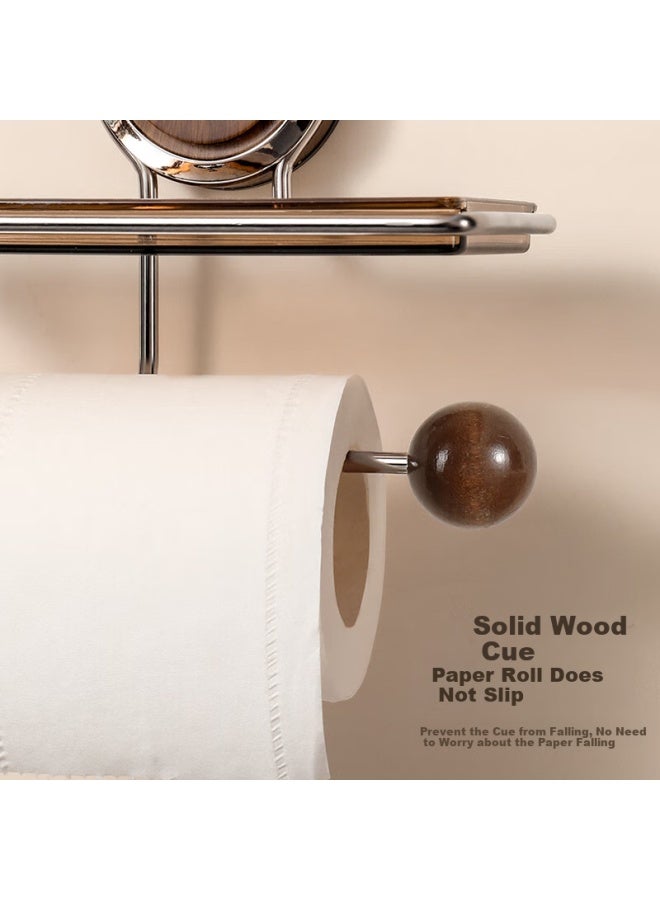 Bydoll Vintage-style Suction Cup Bathroom Toilet Paper Holder, No Drilling Required, Stainless Steel Wall-mounted Storage Rack For Tissue Paper, Walnut Color - Image 4