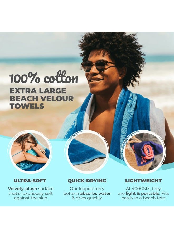 Nova Blue Shark Beach Towel – Blue with A Tropical Design, Extra Large, XL (34”x 63”) Cool Hawaiian, Navy Beach Towel with Light Blue Stripe, Made from 100% Cotton - Image 2