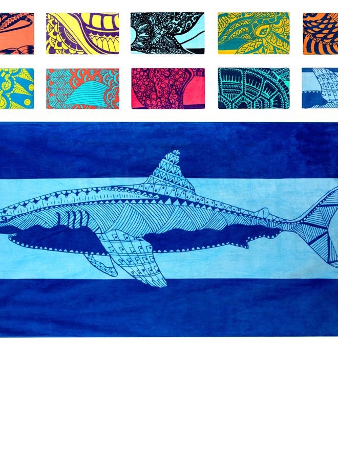 Nova Blue Shark Beach Towel – Blue with A Tropical Design, Extra Large, XL (34”x 63”) Cool Hawaiian, Navy Beach Towel with Light Blue Stripe, Made from 100% Cotton - Image 1