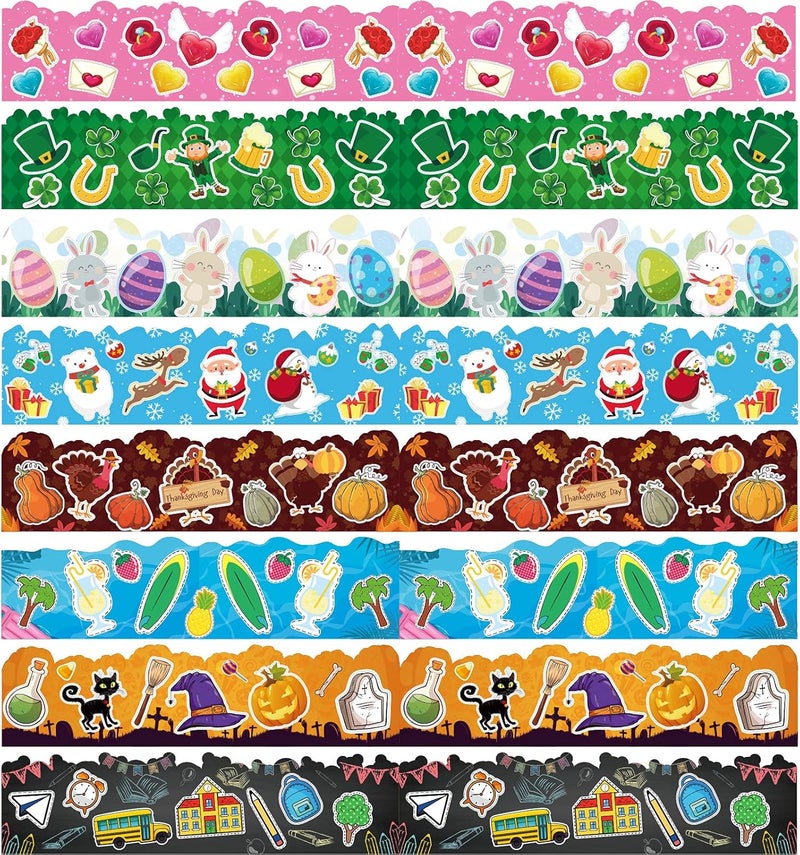 klarako 64 Pieces Back to School Bulletin Board Borders Holiday Classroom Bulletin Borders Decorations Self Adhesive Strip Labels for Classroom Fall Thanksgiving Party Supplies - Image 1