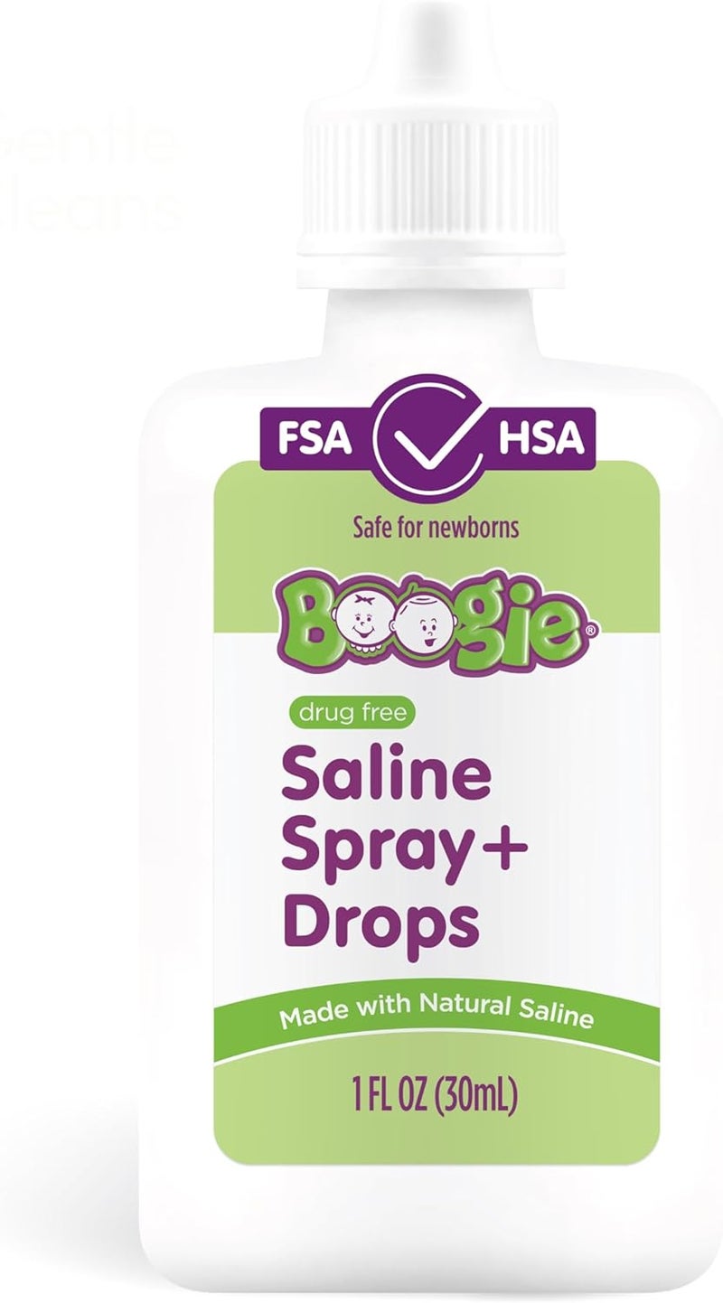 Boogie Baby Saline Nasal Spray and Drops, Allergy Relief, Nasal Spray Decongestant, FSA/HSA Eligible, Made with Natural Saline, Fresh Scent, 1 Ounce (Pack of 1)