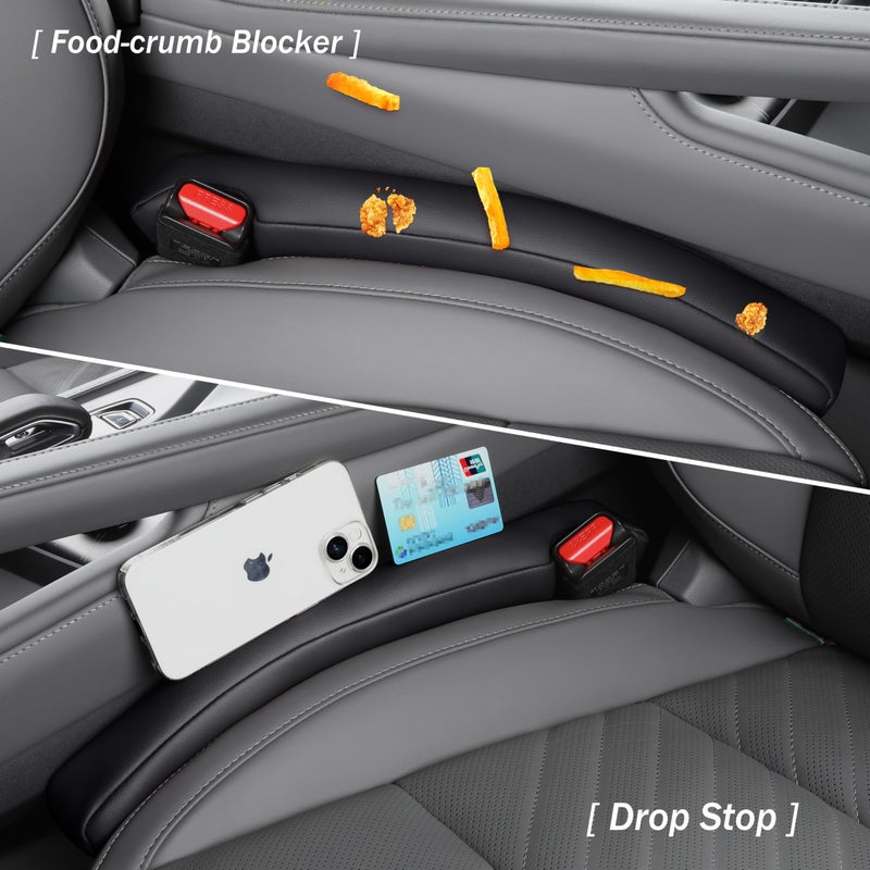 POKSRI 2PCS Leather Car Seat Gap Filler Organizer,Gap Plug Box for car seat Space,Fill Between Gap Strip,Fits Gaps 3.5-6cm(1.4-2.4 in) Wide(Black) - Image 2
