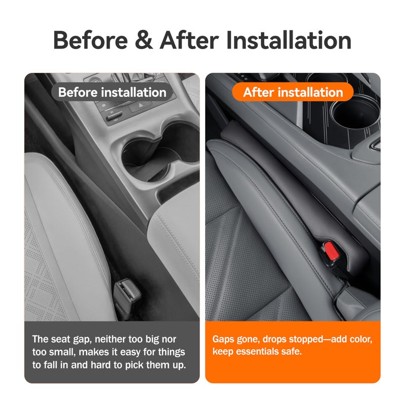 POKSRI 2PCS Leather Car Seat Gap Filler Organizer,Gap Plug Box for car seat Space,Fill Between Gap Strip,Fits Gaps 3.5-6cm(1.4-2.4 in) Wide(Black) - Image 5