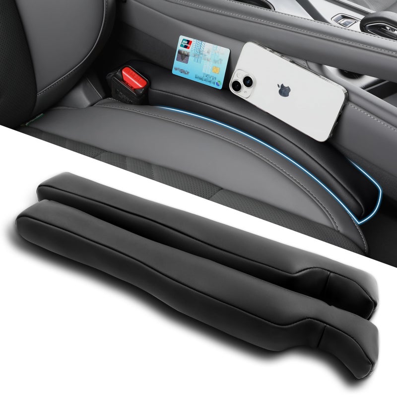 POKSRI 2PCS Leather Car Seat Gap Filler Organizer,Gap Plug Box for car seat Space,Fill Between Gap Strip,Fits Gaps 3.5-6cm(1.4-2.4 in) Wide(Black) - Image 1