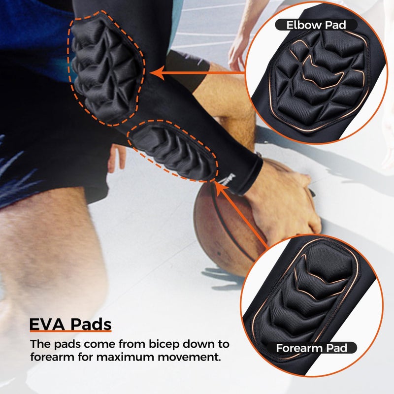COOLOMG Football Arm Pads Padded Forearm Elbow Sleeves Protection Support for Basketball Volleyball Youth, Adult Black S - Image 3
