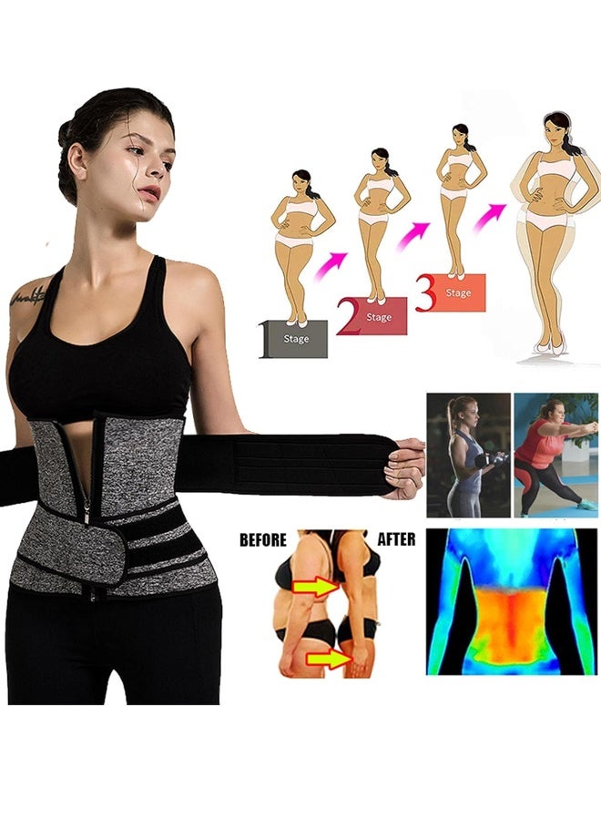 Bincoo Adjustable Waist Trainer for Women, Slimming Belt  with Tummy Sauna Bandage Wrap and Zipper, With Waist Trimmer Belt Belly Body Shaper Compression Wrap, Plus Size Corset Waist Trainer for Women and Men ,  (M) Gray - Image 1
