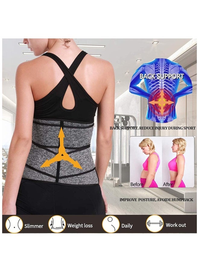 Bincoo Adjustable Waist Trainer for Women, Slimming Belt  with Tummy Sauna Bandage Wrap and Zipper, With Waist Trimmer Belt Belly Body Shaper Compression Wrap, Plus Size Corset Waist Trainer for Women and Men ,  (M) Gray - Image 3