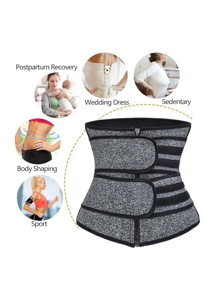 Bincoo Adjustable Waist Trainer for Women, Slimming Belt  with Tummy Sauna Bandage Wrap and Zipper, With Waist Trimmer Belt Belly Body Shaper Compression Wrap, Plus Size Corset Waist Trainer for Women and Men ,  (M) Gray - Image 5