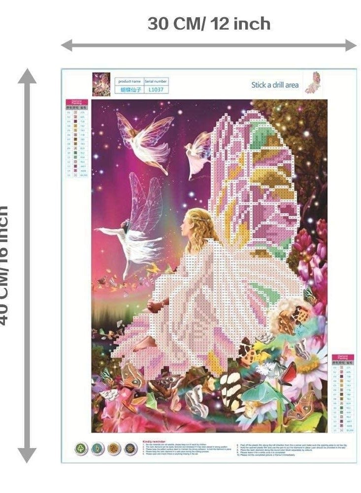 Zikra DIY Painting Kits,  5D Resin Full Drill Diamond Butterfly Fairy Diamond Mosaic Craft Full Diamond Painting Kit by Numbers Diamonds Painting Kits for Kids DIY for Gift and Home Wall Decor - Image 2