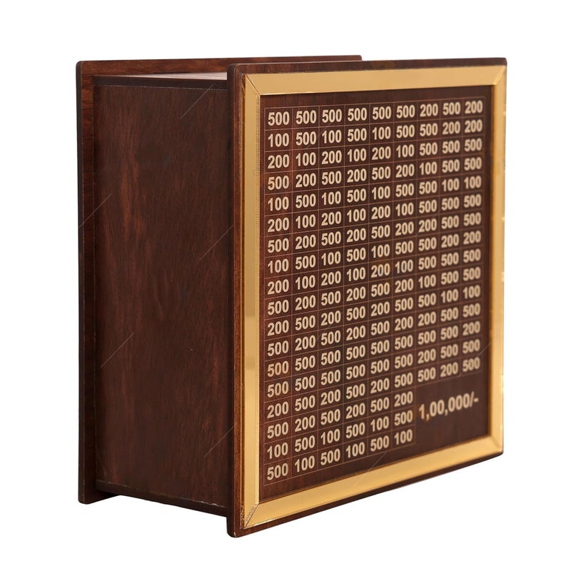Glancestore Golden Frame Wooden Money Saving Box with Savings Chart 1 Lakh Rupee Tracker Wooden Piggy Bank for Kids Adults Coin Box with Carved Design Savings Box Mini Bank Donation BoxEducational - Image 3