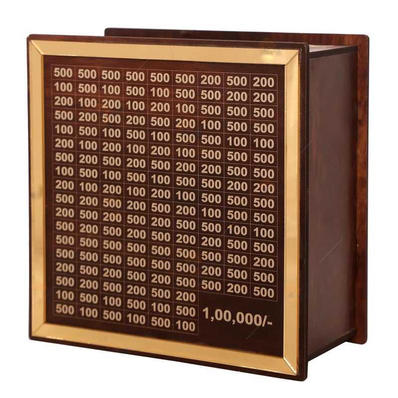 Glancestore Golden Frame Wooden Money Saving Box with Savings Chart 1 Lakh Rupee Tracker Wooden Piggy Bank for Kids Adults Coin Box with Carved Design Savings Box Mini Bank Donation BoxEducational - Image 2