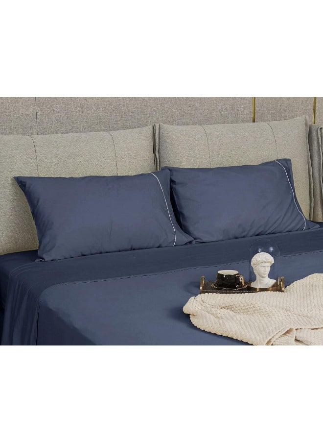 Sunflower - Sunflower Pillow Cases Queen Set of 2, 100% Cotton Queen Pillowcases, 20×30 inches with Silver Trim, Soft and Breathable, Solid Blue Indigo - Image 1