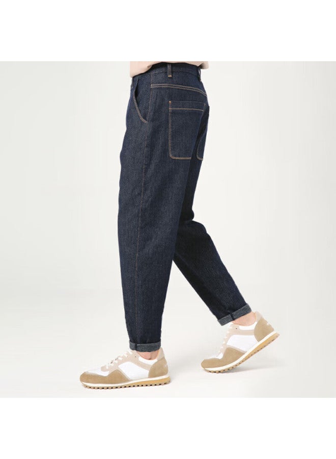Markless Natural Color Jeans Men's Autumn Winter Textured Pants 1031 Denim Blue Fleece Lined Size 33 - Image 2