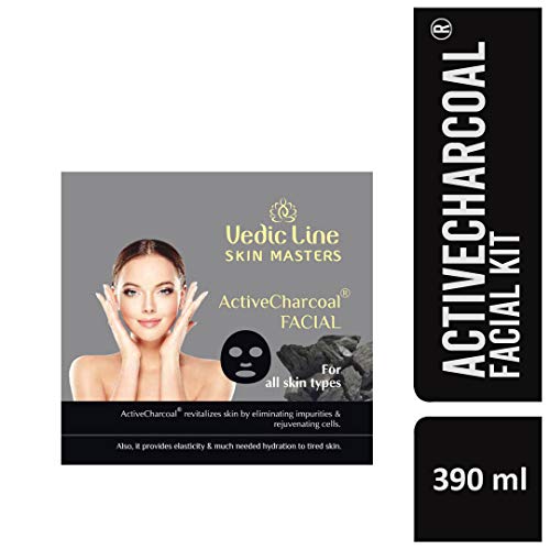Vedic Line Vedicline Skin Master Active Charcoal Facial Kit, Reduce Blackheads, Pimples & Acne with Tea Tree and Charcoal for Clear & Glowing Skin, 390ml - Image 1
