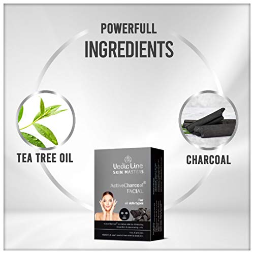 Vedic Line Vedicline Skin Master Active Charcoal Facial Kit, Reduce Blackheads, Pimples & Acne with Tea Tree and Charcoal for Clear & Glowing Skin, 390ml - Image 3