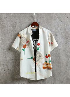 Generic Hawaii Short Sleeve Floral Shirt Mens Summer Trend Beachwear Sun Protection Casual Loose Fit Polyester Fabric Printed Cardigan 8893 White 