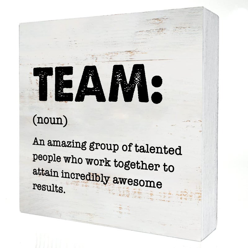 HDKY Team Definition Wood Box Sign Decor Rustic Team Quote Wooden Box Sign Block Plaque for Wall Tabletop Desk Home Office Decoration 5"" x 5""  Coworker Gift - Image 1