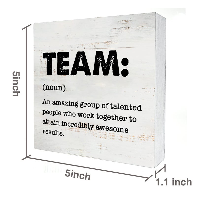 HDKY Team Definition Wood Box Sign Decor Rustic Team Quote Wooden Box Sign Block Plaque for Wall Tabletop Desk Home Office Decoration 5"" x 5""  Coworker Gift - Image 2