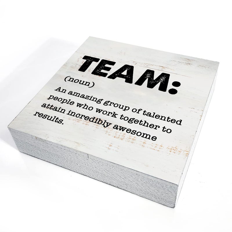 HDKY Team Definition Wood Box Sign Decor Rustic Team Quote Wooden Box Sign Block Plaque for Wall Tabletop Desk Home Office Decoration 5"" x 5""  Coworker Gift - Image 3