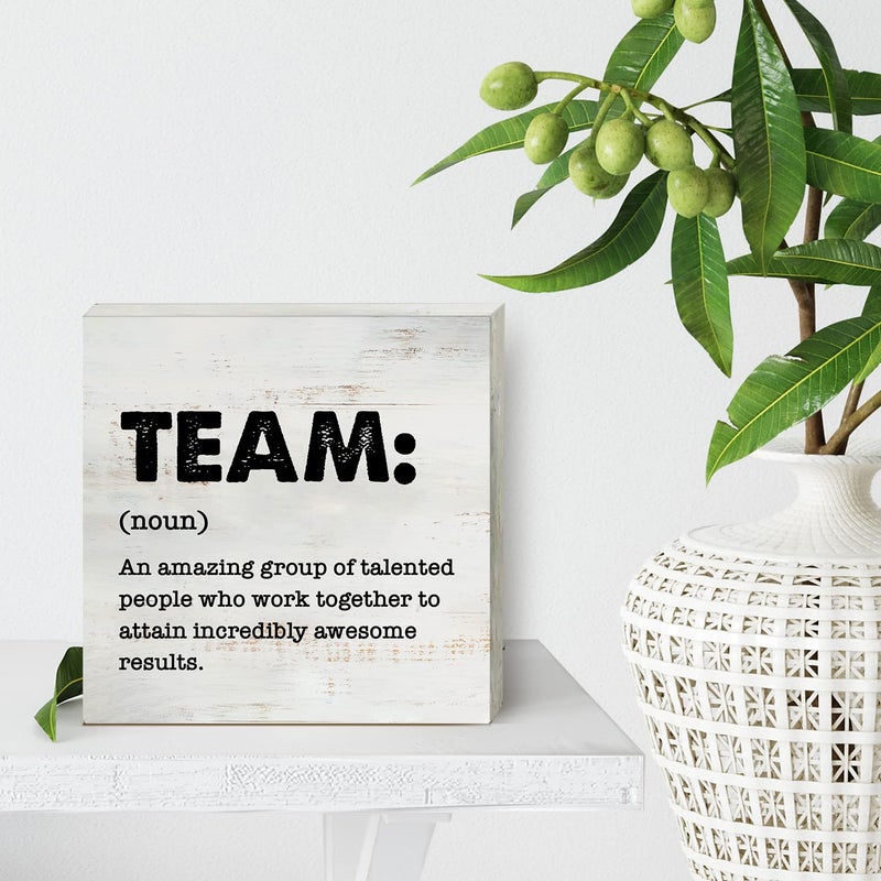 HDKY Team Definition Wood Box Sign Decor Rustic Team Quote Wooden Box Sign Block Plaque for Wall Tabletop Desk Home Office Decoration 5"" x 5""  Coworker Gift - Image 4