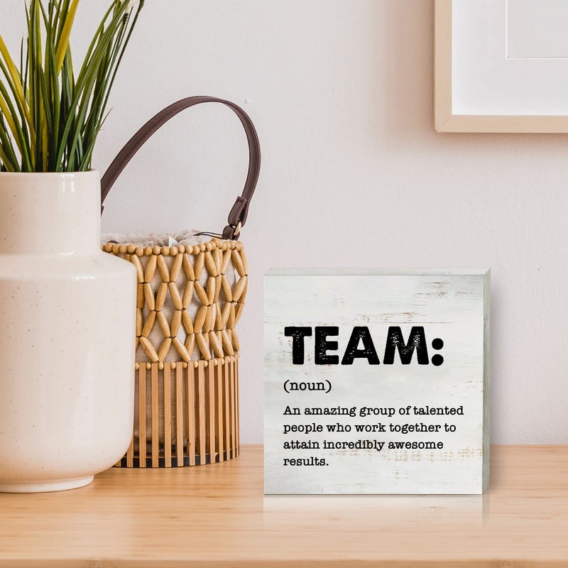 HDKY Team Definition Wood Box Sign Decor Rustic Team Quote Wooden Box Sign Block Plaque for Wall Tabletop Desk Home Office Decoration 5"" x 5""  Coworker Gift - Image 5