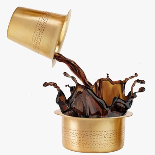 Thangam South Indian Brass Coffee Cup Dawara/Dabara & Tumbler for Serving Filter Coffee/Tea/Traditional kumbakonam Dabara Set Matt - 150ml (Set of 6) - Image 4
