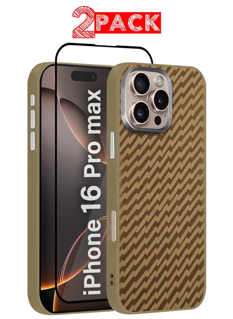 CATANES iPhone 16 Pro Max 2Packs Case Cover Carbon Fiber Pattern Phone Case Slim Shockproof Back Cover with 3D Screen Protector - Weave Pattern - Image 1