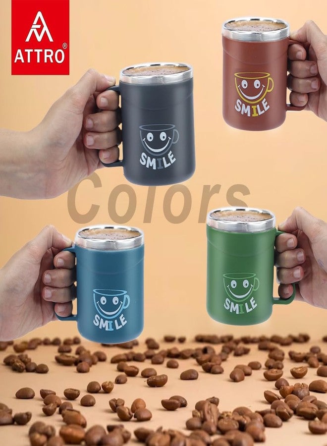 Attro Happy Mug Comes with Double Wall Inner Stainless Still & Lid Stylish Cup Ideal for Hot Coffee, Tea - Blue - Plastic, 300 Ml - Image 3