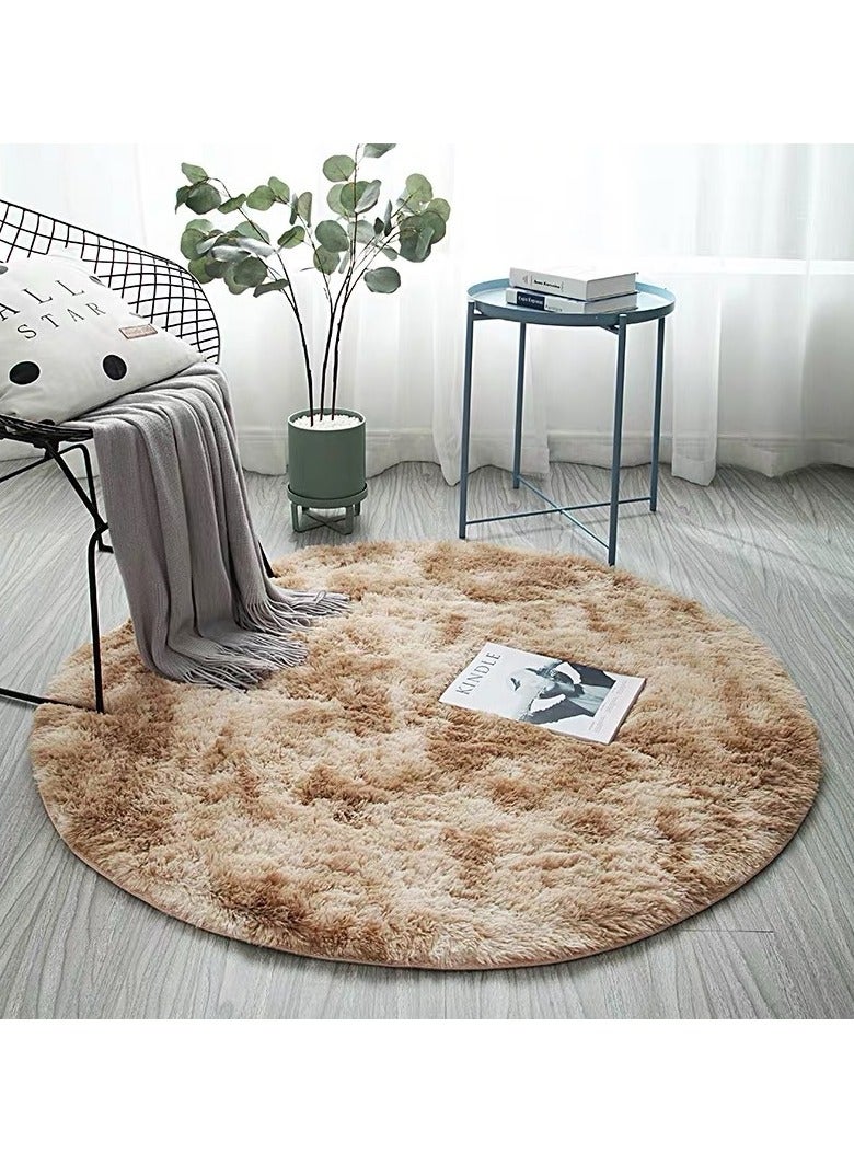 KYD Soft Rugs Fluffy Carpets Tie-Dye Rugs for Living Room Bedroom Nursery Home Decor Non-Slip Machine Washable Carpet Home Decorative Carpet 120x120 cm Khaki - Image 1