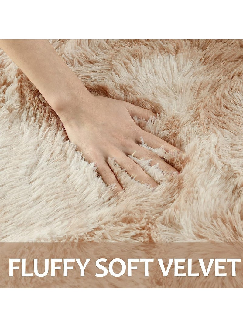 KYD Soft Rugs Fluffy Carpets Tie-Dye Rugs for Living Room Bedroom Nursery Home Decor Non-Slip Machine Washable Carpet Home Decorative Carpet 120x120 cm Khaki - Image 3