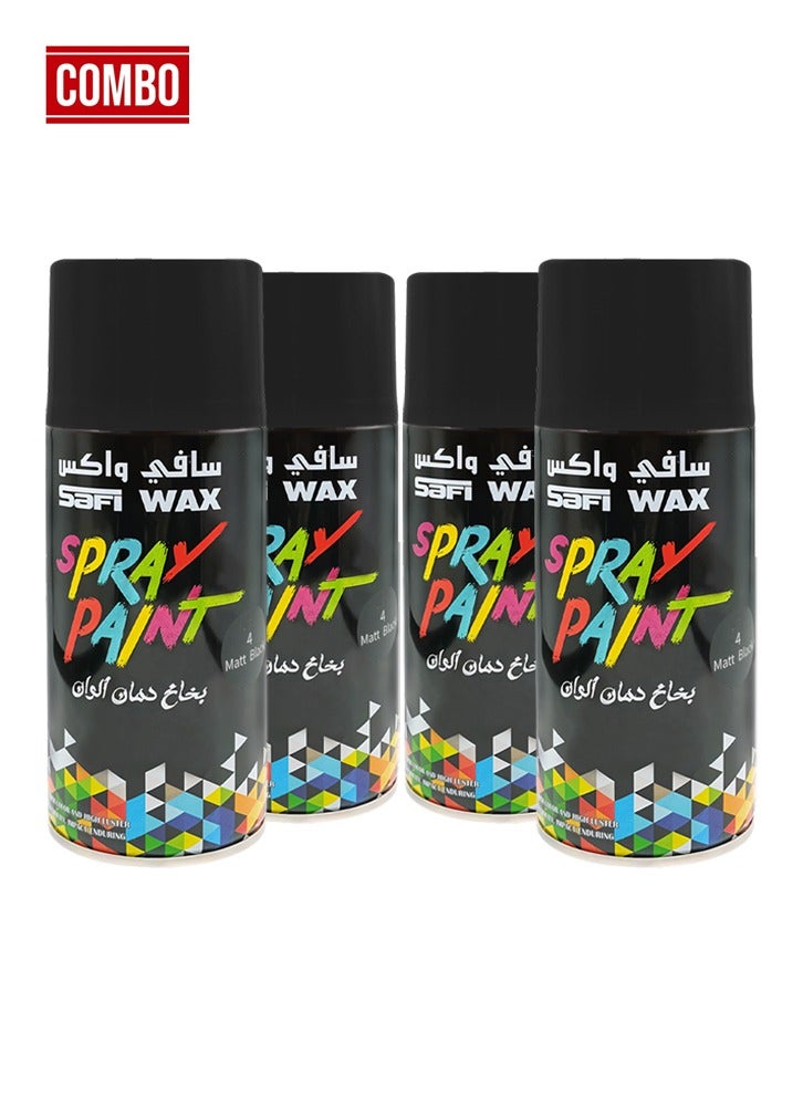 سافي واكس طلاء بخاخ شمعي من صافي، أسود مطفي، عبوة من 4 قطع، سعة 400 مل | سريع الجفاف، يدوم طويلًا، بلمسة نهائية فائقة الجودة | مناسب للاستخدام على أسطح متعددة، على المعادن والخشب والزجاج والقماش والجدران | مثالي لتلميع السيارات، وديكورات المنزل، والمشاريع المنزلية، والتطبيقات الصناعية. - Image 1