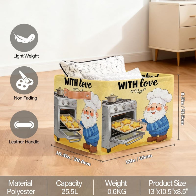 2 Pack Baking Gnome Large Foldable Storage Basket 15" x 11" x 9.5", Sturdy Canvas Organizer Storage Bins for Shelves, Closet, Toys, Nursery, Office & Living Room with Reinforced Handles - Image 2
