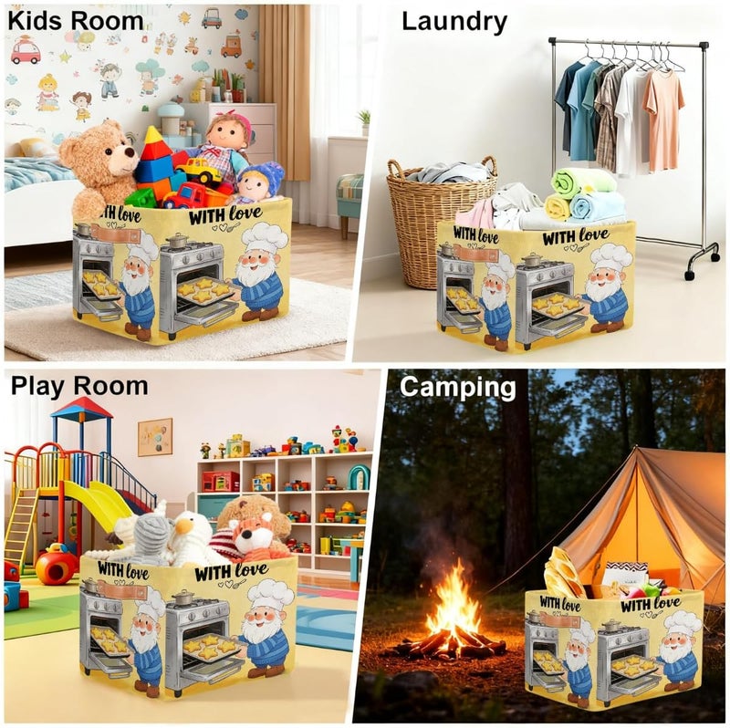 2 Pack Baking Gnome Large Foldable Storage Basket 15" x 11" x 9.5", Sturdy Canvas Organizer Storage Bins for Shelves, Closet, Toys, Nursery, Office & Living Room with Reinforced Handles - Image 5
