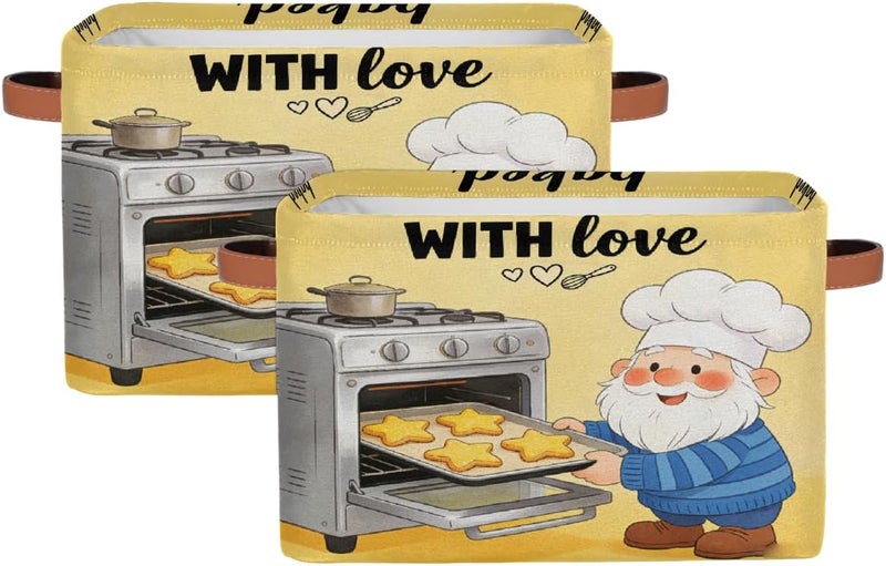 2 Pack Baking Gnome Large Foldable Storage Basket 15" x 11" x 9.5", Sturdy Canvas Organizer Storage Bins for Shelves, Closet, Toys, Nursery, Office & Living Room with Reinforced Handles - Image 1