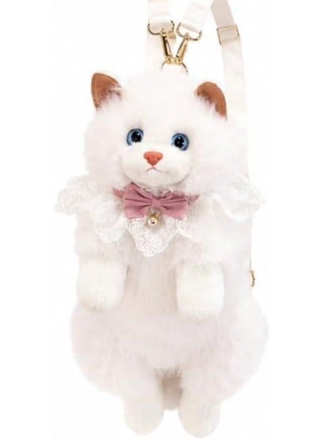 Realistic Plush Cat Backpack for Women & Girls, Cute 3D Animal Kitten Shoulder Sling Bag, Soft Faux Fur Stuffed Cat Crossbody Bag for Travel, Cosplay & Novelty Gifting - Pure White - Image 1