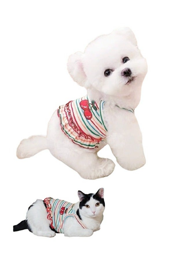 ايه ام فستان لطيف للكلاب الصغيرة، ملابس أعياد ميلاد البنات، ملابس الجراء، ملابس الربيع والصيف للكلاب، تنورة توتو مخططة بألوان قوس قزح، تنورة أميرة كرزية، فساتين كلاب شيواوا يوركشاير - Image 1