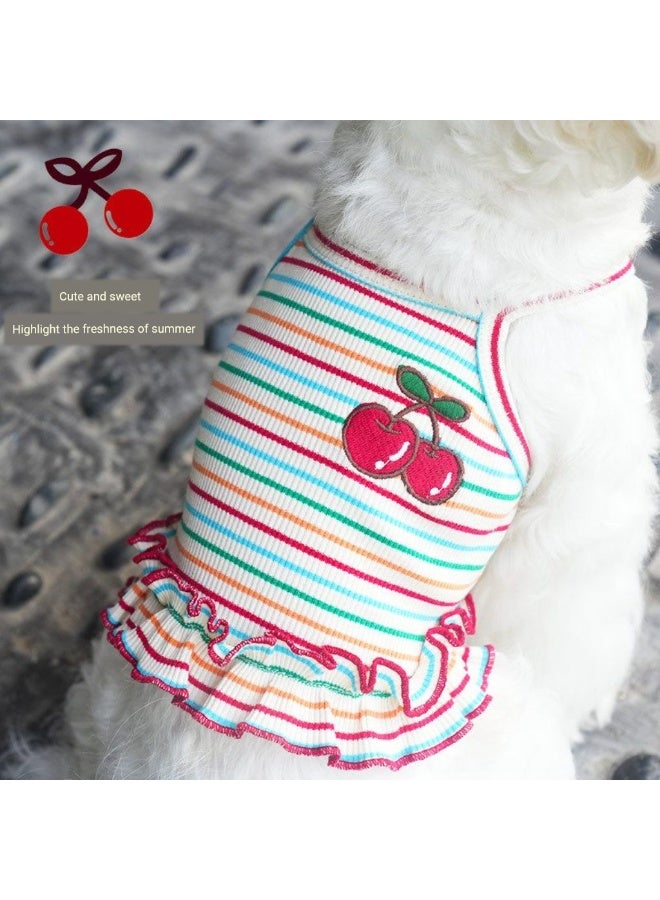 ايه ام فستان لطيف للكلاب الصغيرة، ملابس أعياد ميلاد البنات، ملابس الجراء، ملابس الربيع والصيف للكلاب، تنورة توتو مخططة بألوان قوس قزح، تنورة أميرة كرزية، فساتين كلاب شيواوا يوركشاير - Image 4